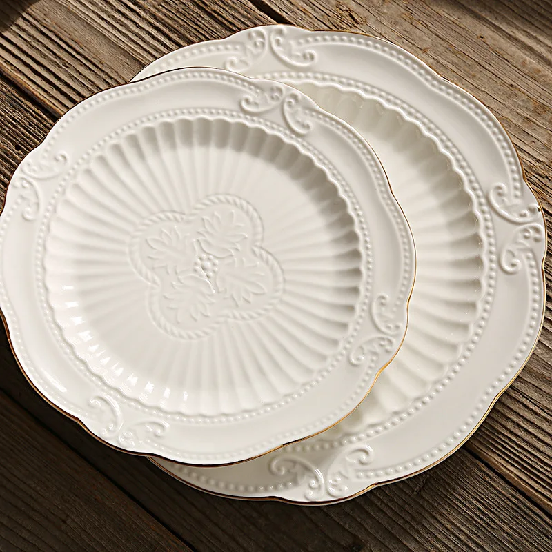 

European-style Household Butterfly Relief Round Plates Desserts Cake White Vegetable Plates Household Tableware Accessories