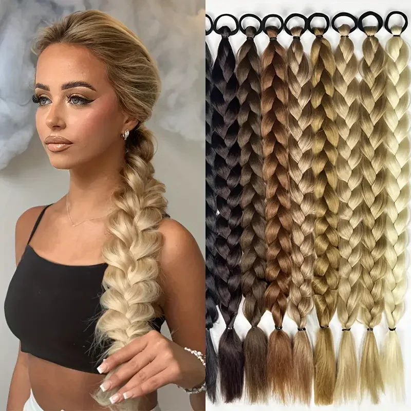 

Similler 24Inch Braided Ponytail Synthetic Hair Extension for Women Blonde Hairpiece with Elastic Comfort Band for All Occasions