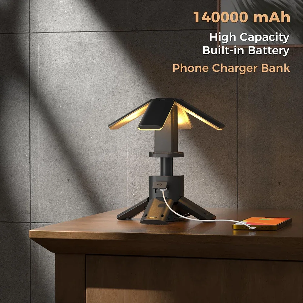 14000 mAh wiederaufladbare Outdoor-Wandern-Angelzeltlampe 6000 LM superhelle magnetische drehbare Teleskop-LED-RV-Campinglaterne