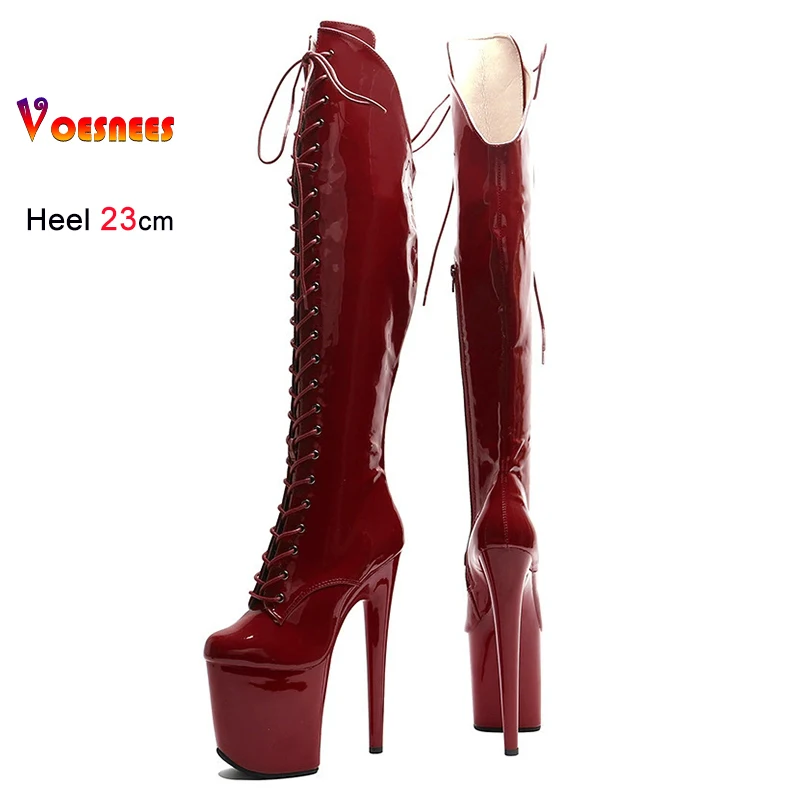 

New Fashion Autumn Winter Wine Red Women's Over-the Knee High Boots Thin High Heels 23cm Round Toe Side Zipper Ladies Long Boots