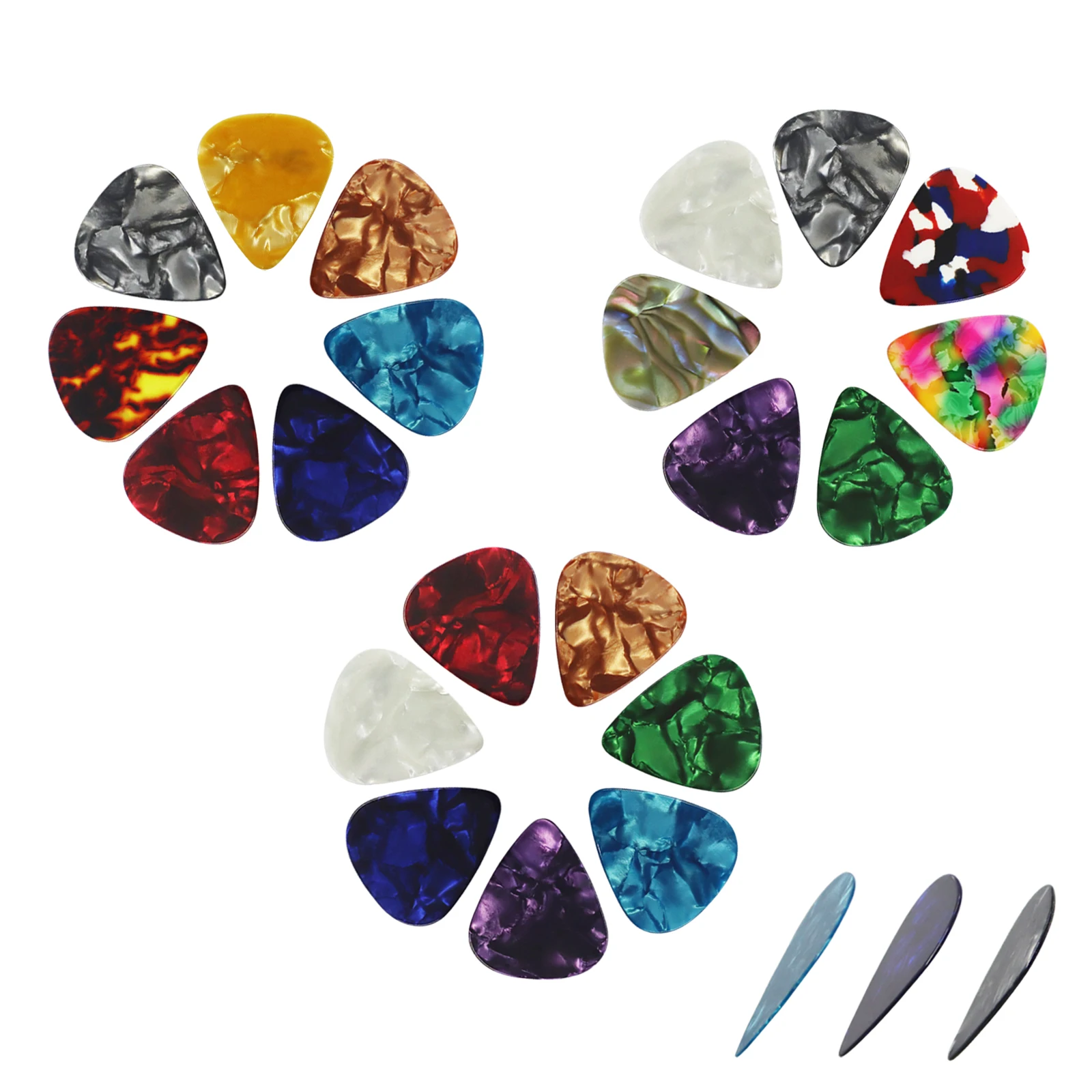 Phrilam 24 Pack Guitar Picks for Electric Acoustic Guitars Bass, Thin, Medium & Heavy 3 Different Thickness, Colorful Celluloid