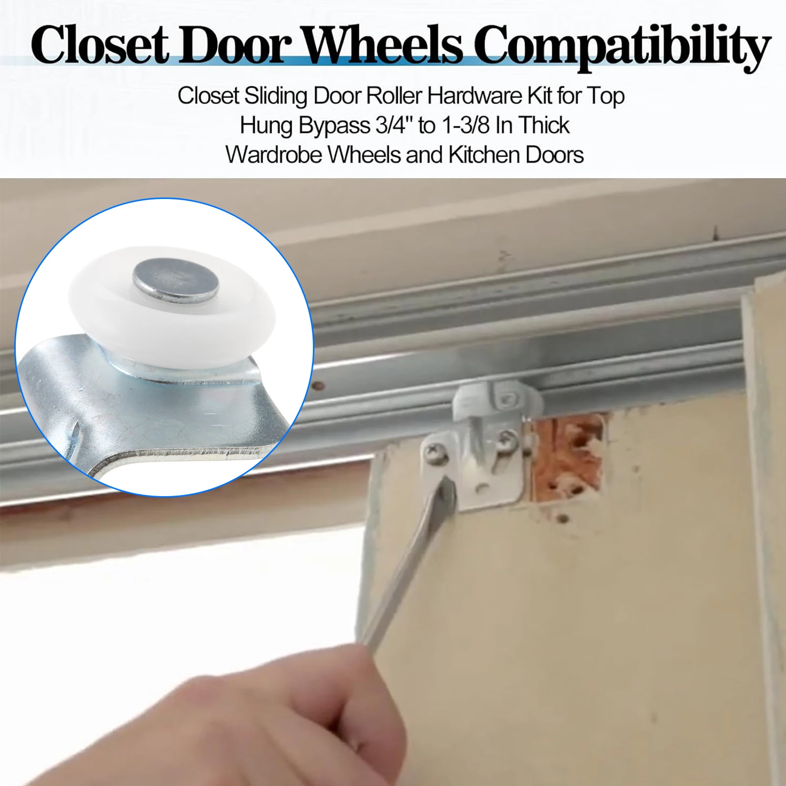 5Pcs Sliding Closet Door Roller Kit Wardrobe Door Roller with Slide Track Top-Hung Sliding Door Hardware Smooth Quiet Glide