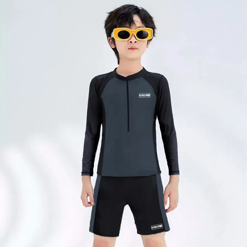 4-16Y Children's Swimsuit Boys Girls Two-piece Wetsuit Long Sleeved Children's Beach Wear Quick-drying Swimwear