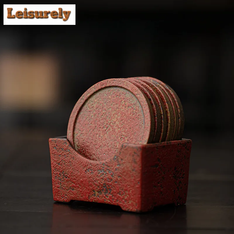 

6pc/set Full Mountain Red Old Rock Mud Coasters Non-slip Coasters For Coffee Cups Saucer Heat Insulation Placemats Teacup Base