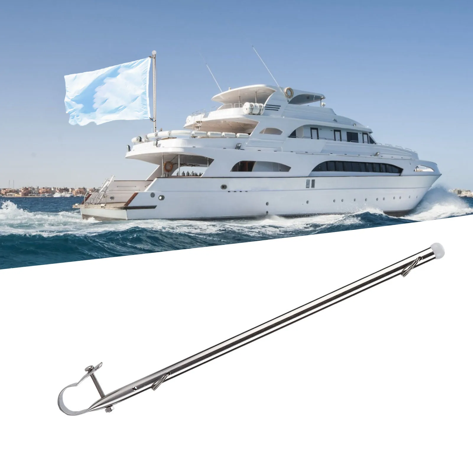 Marine Yacht Boat Hardware Accessory 40cm 15.7Inch Stainless Steel Rail Mount Flag Pole Bracket For Ship Flag Support