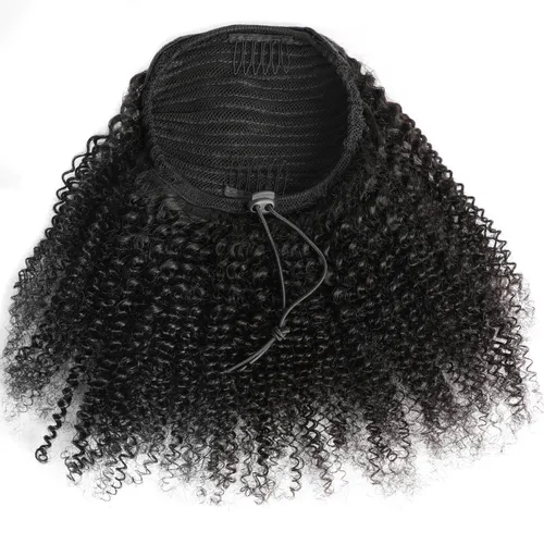 Imagen 2 del producto Extensiones de cola de caballo de cabello humano rizado Afro, 100% brasileño, con cordón, extensiones de cabello Natural