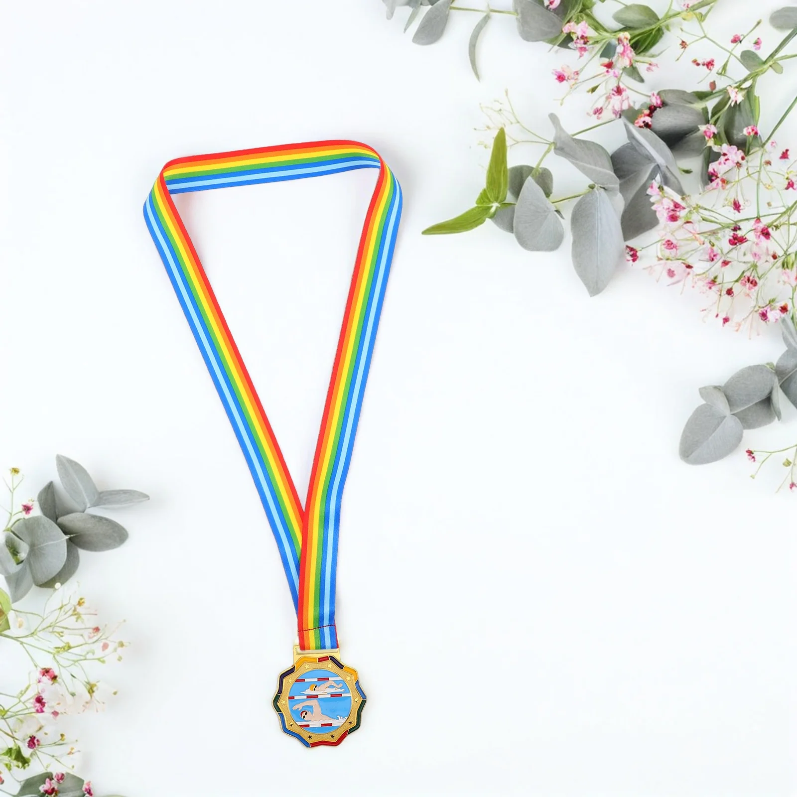 

Swimming Award Medals Neck Ribbon Elegant Metal Gold Medals Sports Competition First Place Prize Swimming Competition