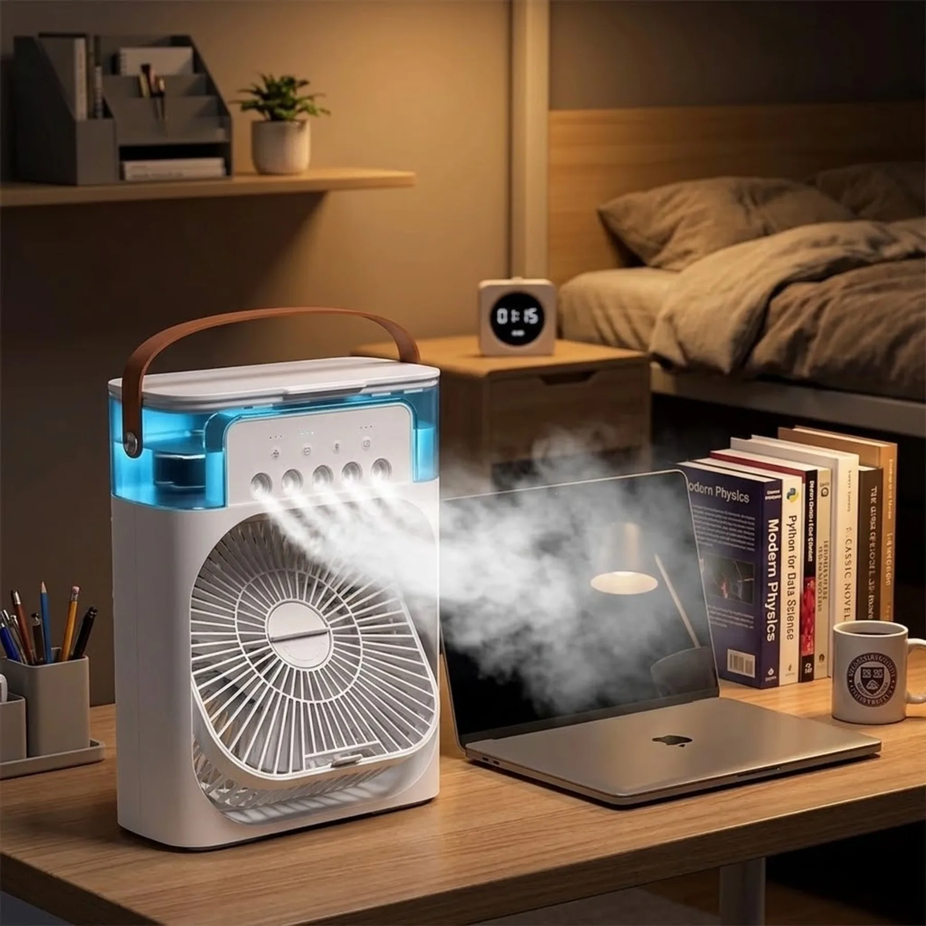 

3-in-1 Mini Air Cooler Fan, Cooling Device with Humidifier LED Night Light for Home Office Indoor Use