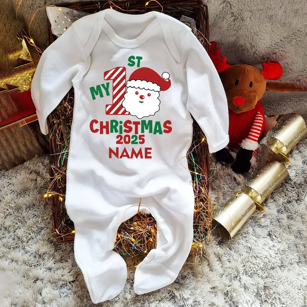 

First Christmas Day Baby Babygrow Custom Baby's Name Long Sleeved Onesie Outfit Christmas Party Bodysuit Outfits