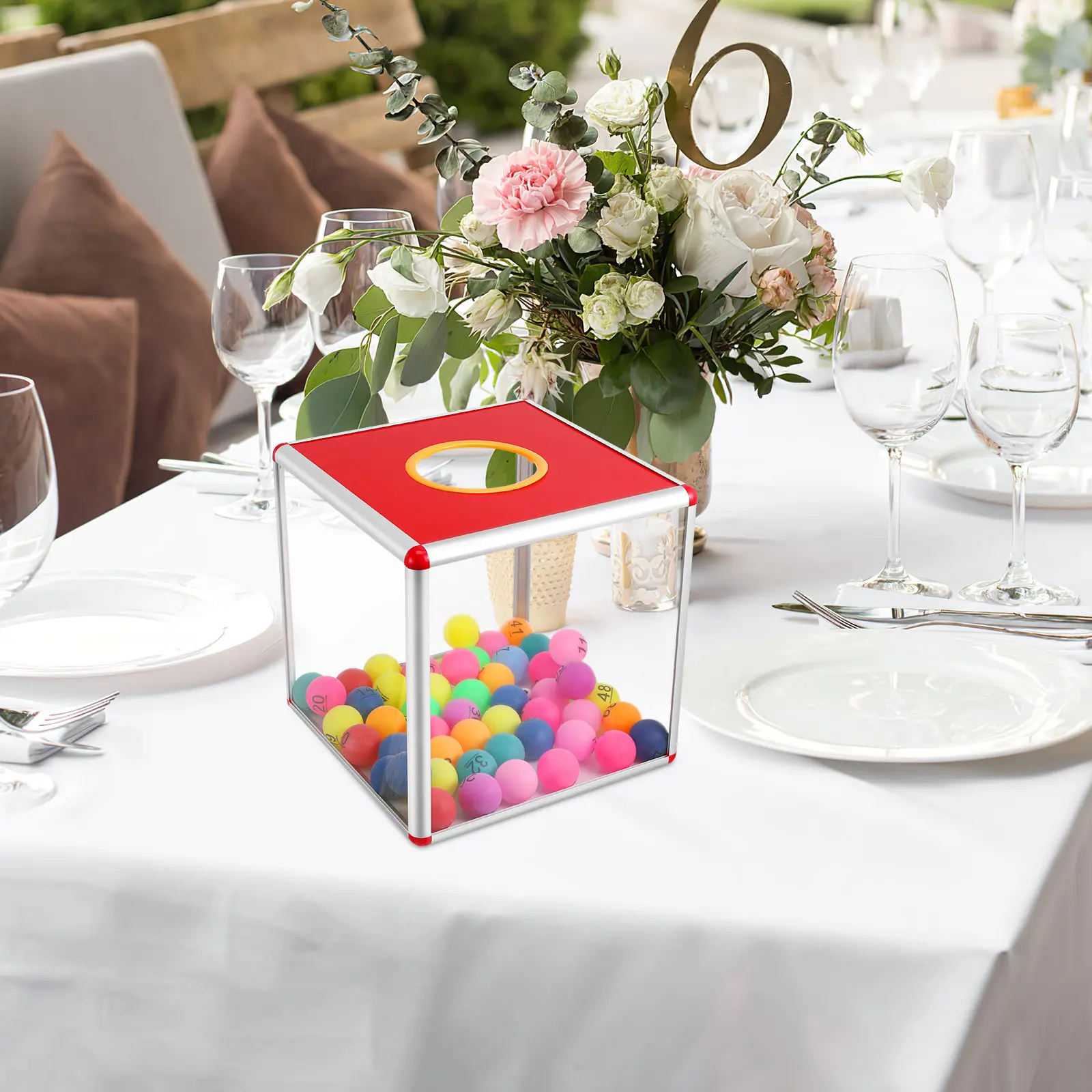 

Stylish Red Metal Lottery Box Compact Ticket Holder for Business Contests Church Donations School Fundraisers and Surveys