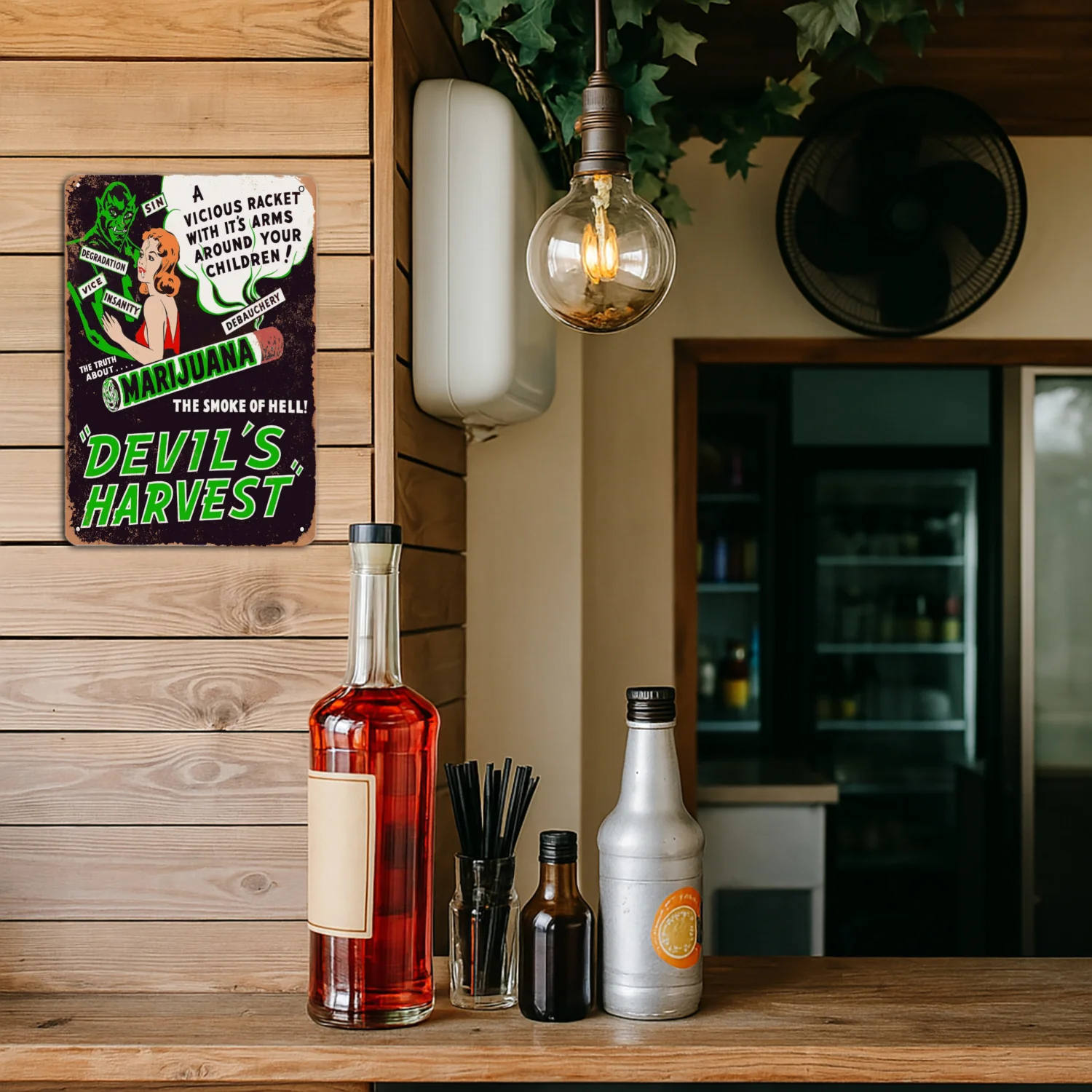 Sinal de metal de alumínio da colheita do diabo vintage – arte de parede à prova d'água para casa, garagem, café, bar, restaurante, 8 x 12 polegadas