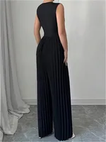 Modigirl Summer Elegant Party One Pieces Jumpsuit Woman 2026 Contrast Color Pleated Hight Wide Leg Pants Romper Jumpsuit Women - Image 2