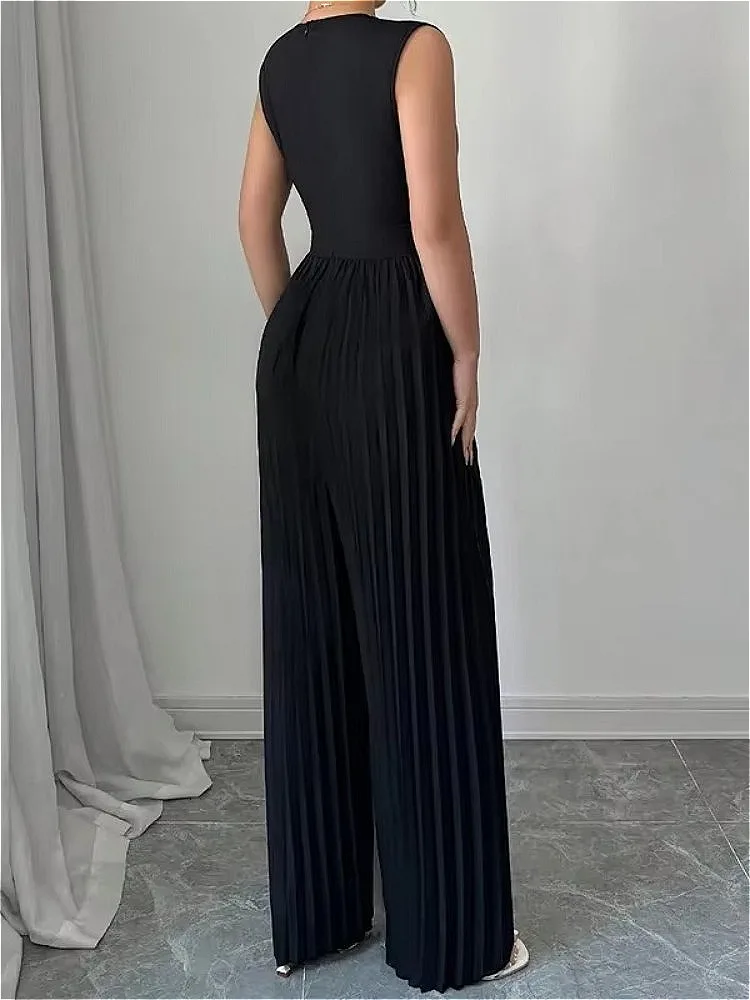 Modigirl Summer Elegant Party One Pieces Jumpsuit Woman 2026 Contrast Color Pleated Hight Wide Leg Pants Romper Jumpsuit Women