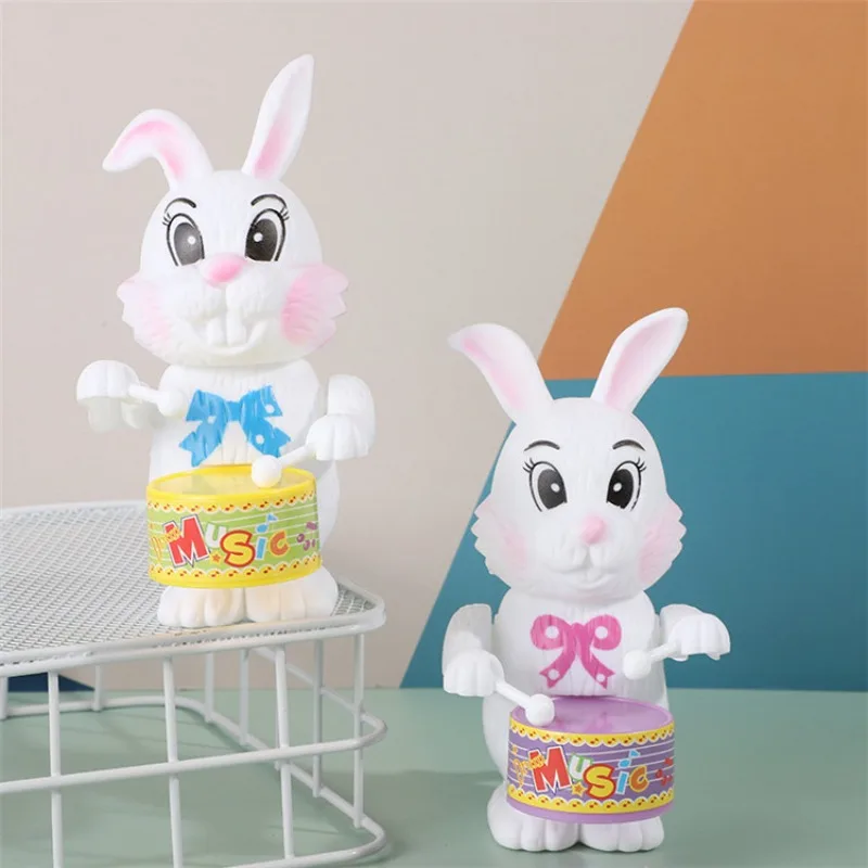 Mini Creative Clockwork Toy Drumming Bunny Baby Small Animal Simulation Drum Toy Parent Child Interactive Game Kids Gifts