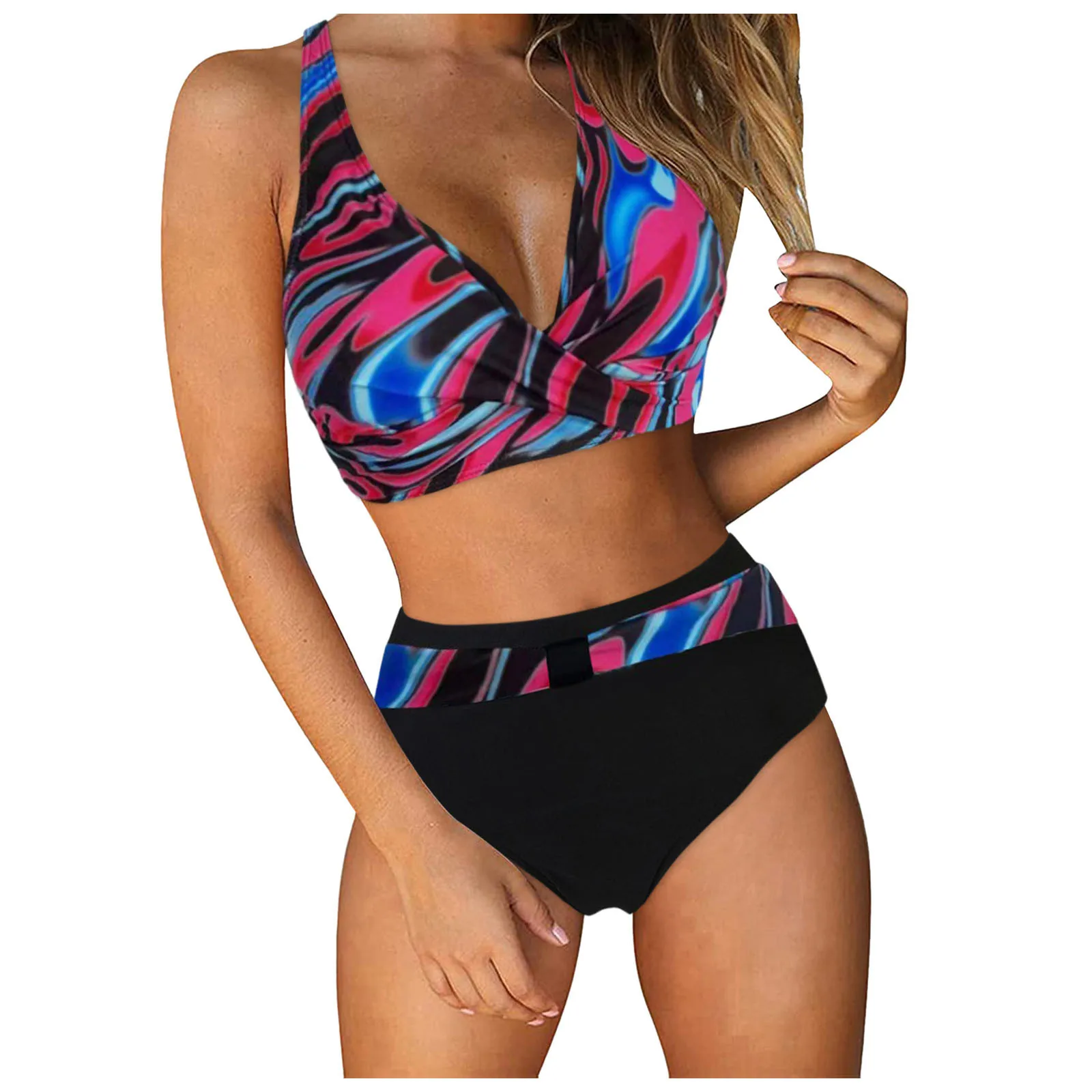 Women Ruched Plus Size Sexy Deep V-Neck Halter Beachwear Bathing Suits Female Push Up Padded Biquini Bathers Ropa De Mujer