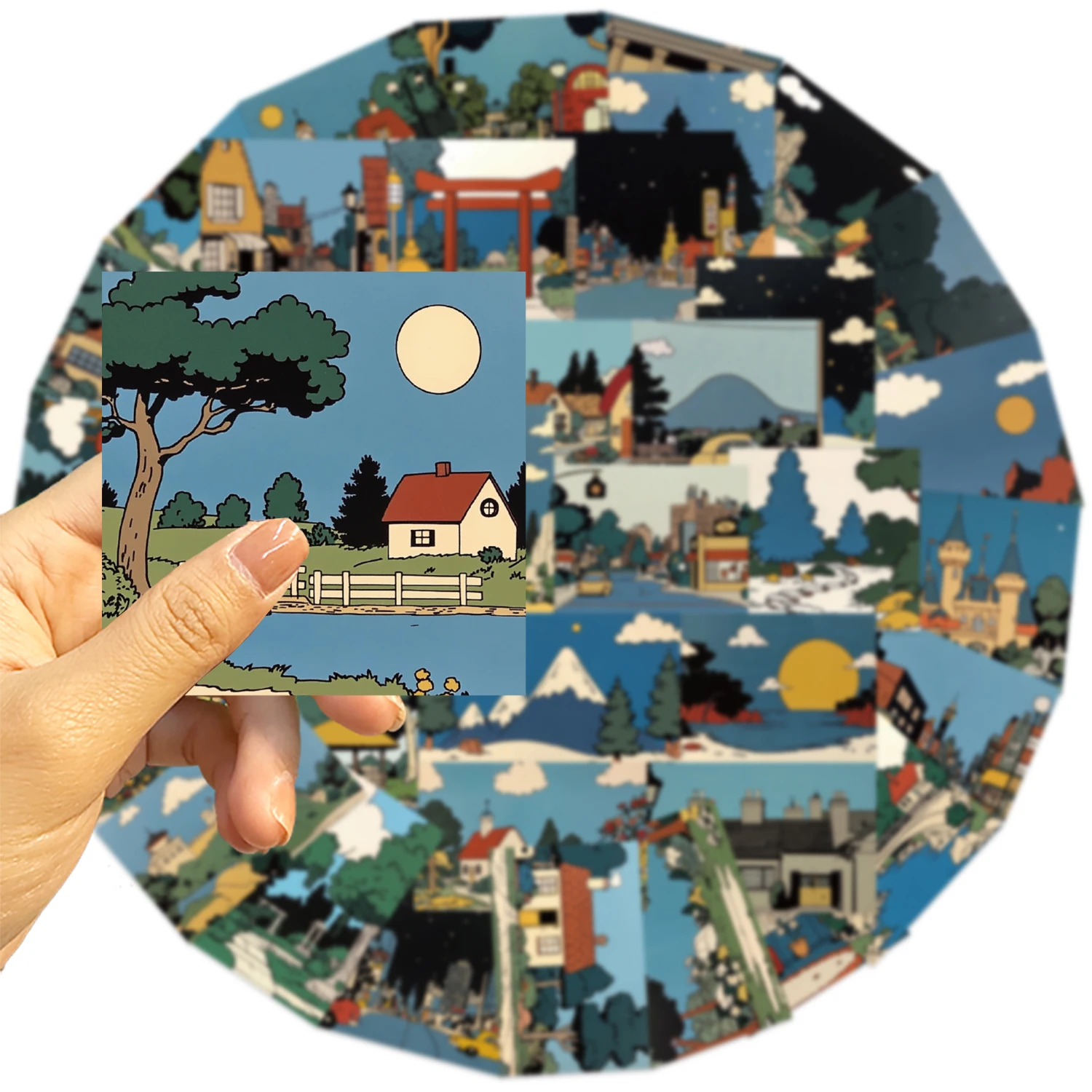 50PCS Retro Cartoon Landscape Graffiti Stickers For Laptop Guitar Luggage Bike Skateboard Waterproof Sticker Decal Toy