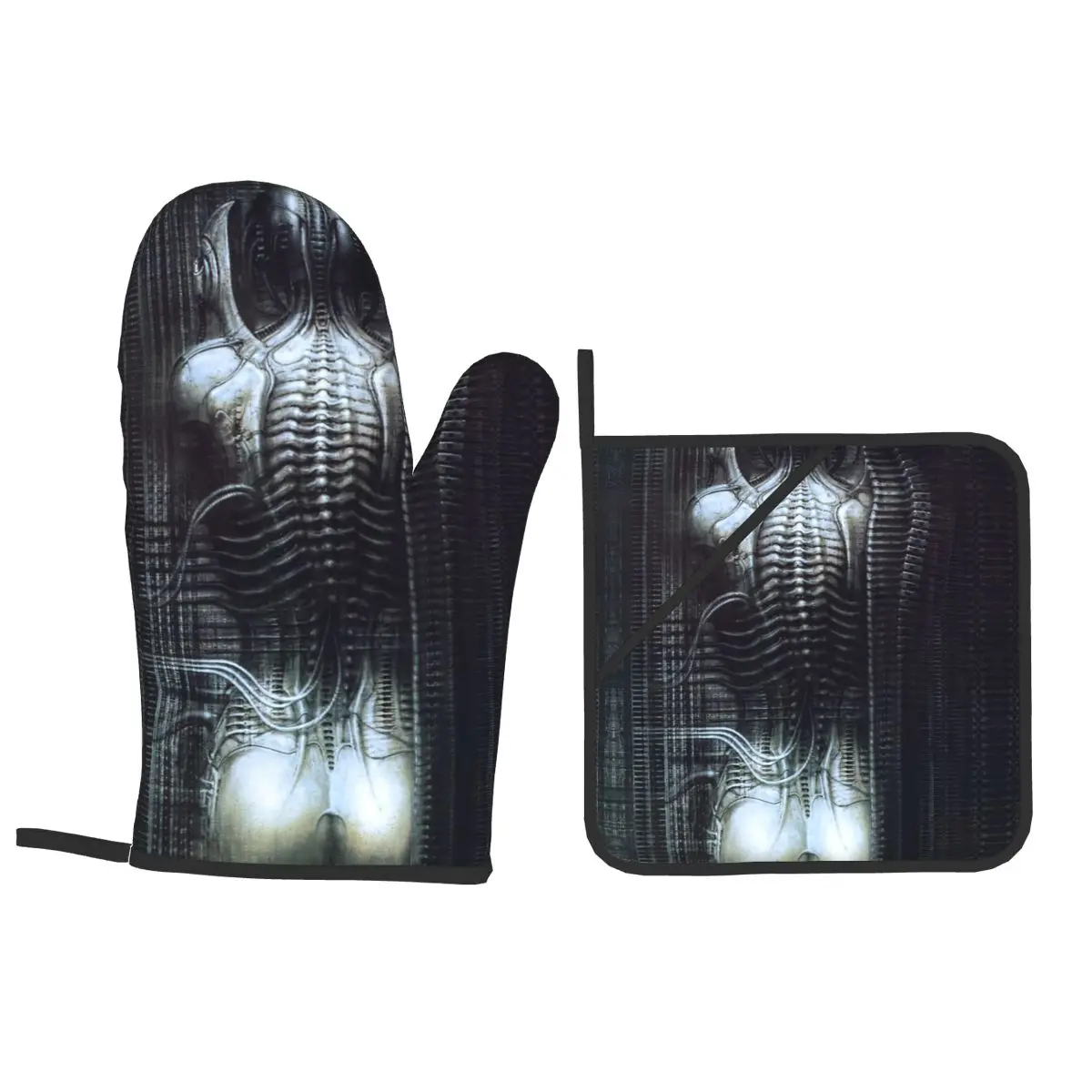 New York City Vi Torso H R Giger Oven Mitts and Pot Holder Sets of 4 for Baking Kitchen Cooking Resistant Non-Slip Gloves