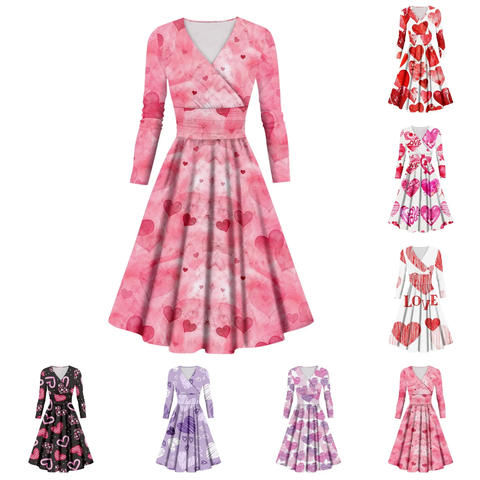 Valentine'S Day Women‘S Dress 3d Love Heart Print Dress Casual A-Line Skirt Oversized Female Pullovers Elegant Beautiful Dresses