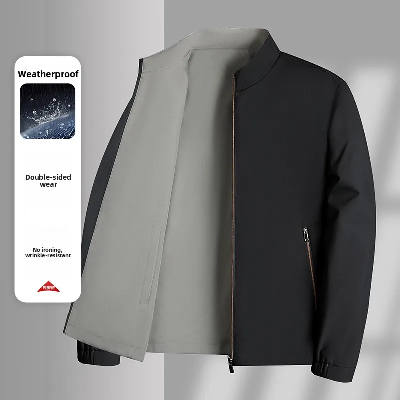 Busin Casual Double-Sided Wear Colletto alla coreana Jaet da uomo Autunno Primavera Cappotto aggiuntivo per papà di mezza età Sle