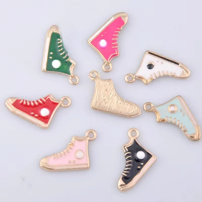 Mix 7pcs 20*12Mm Enamel Gym Sports Shoes Charms For Bracelet, Metal Sneaker Pendants Dangle Jewelry Making Findings Components