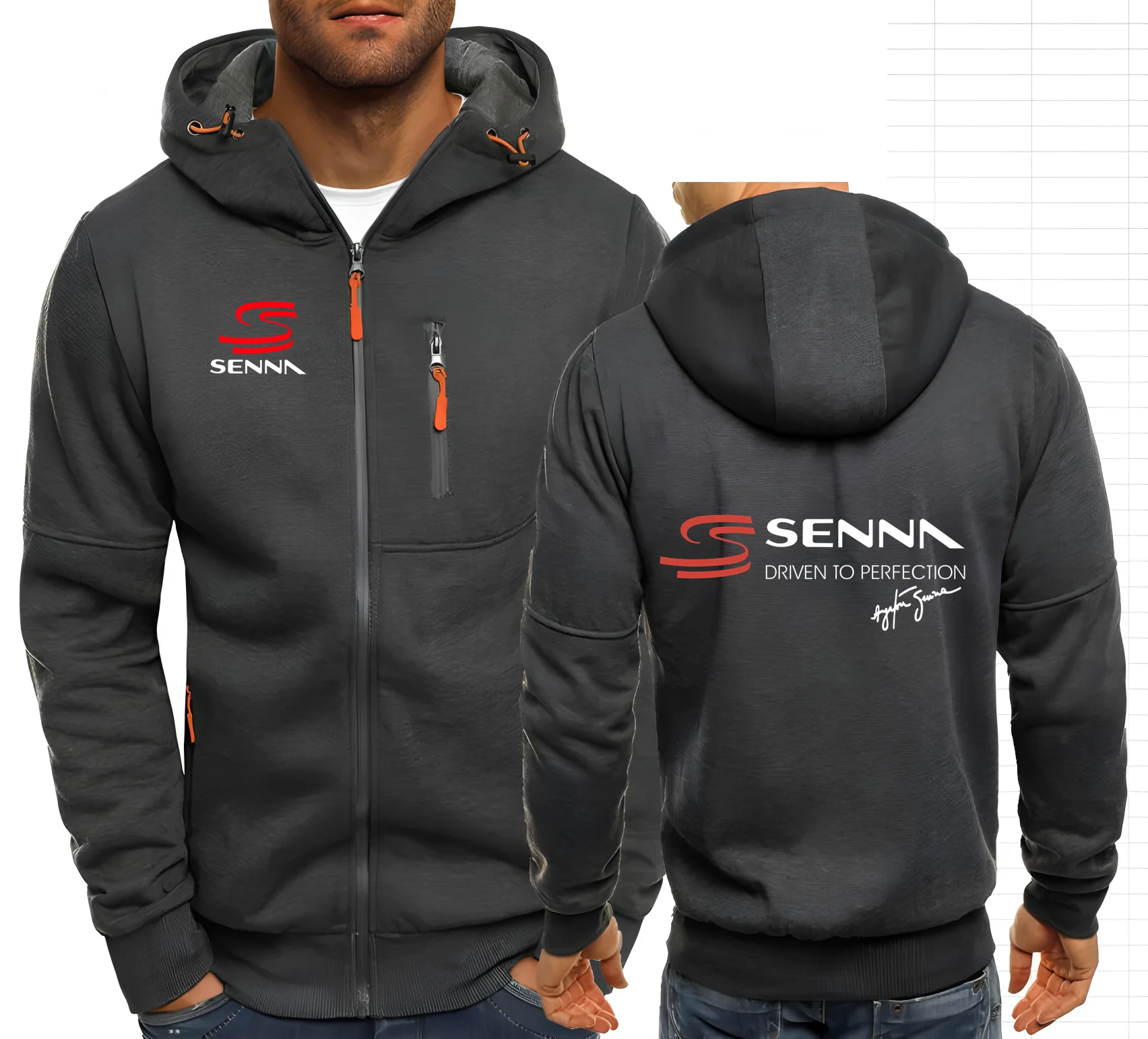 Ayrton Senna Brazilian Formula 1 Legend Men Hoodies Sweatshirts Zip up Hooded Sweatshirt Men Car F1 Sportswear Casual Jacket view 2