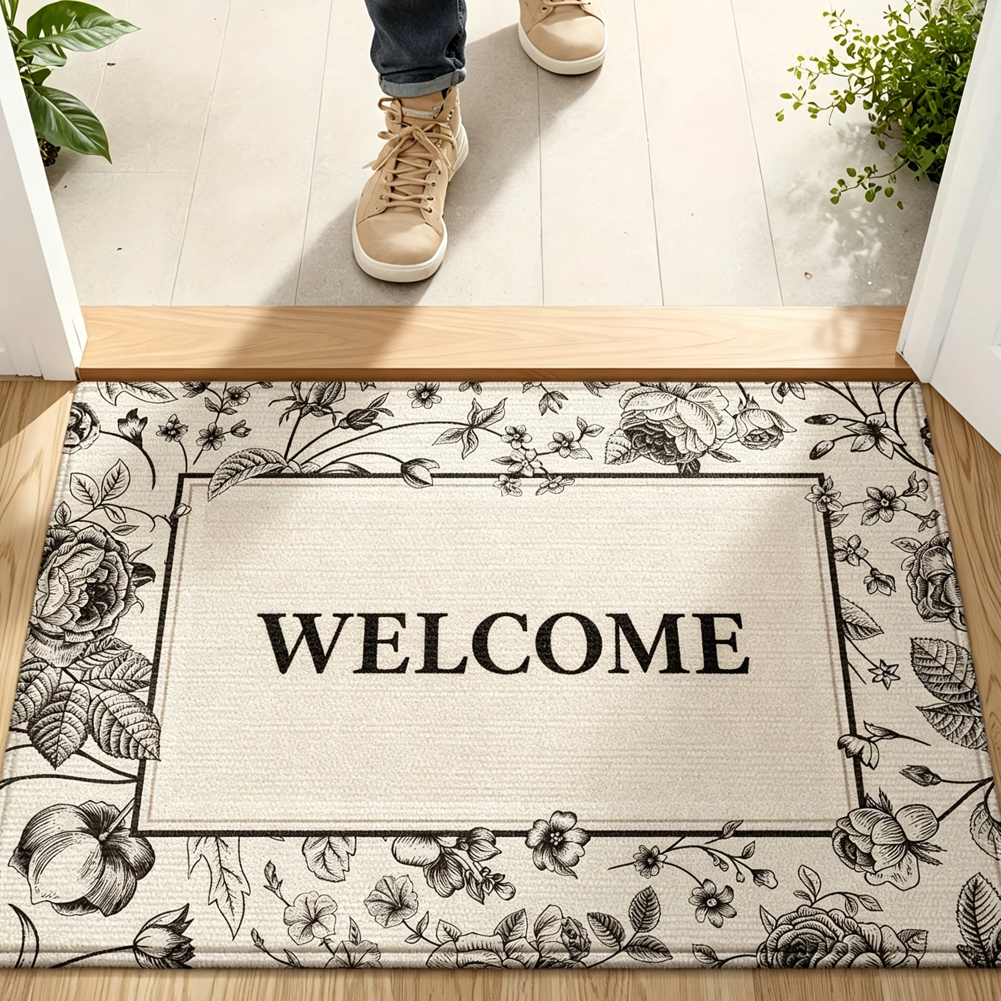 1pc Indoor Doormat Entryway Rug, Door Mats Indoor Front Door Rugs, Floral Non Slip Easy Low Profile Absorbent Washable Door Mat for Entry, Patio, Home Decor