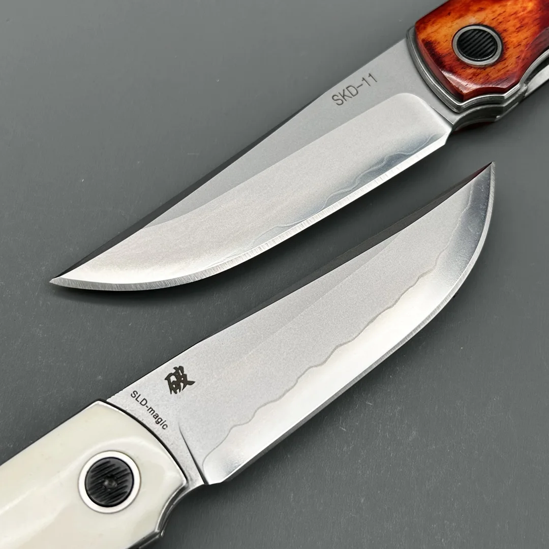 SKD-11 Pocket handmade Folding Knife Beef Bone Handle High Hardness Camping Outdoor Survival Hunting EDC Tool Knife