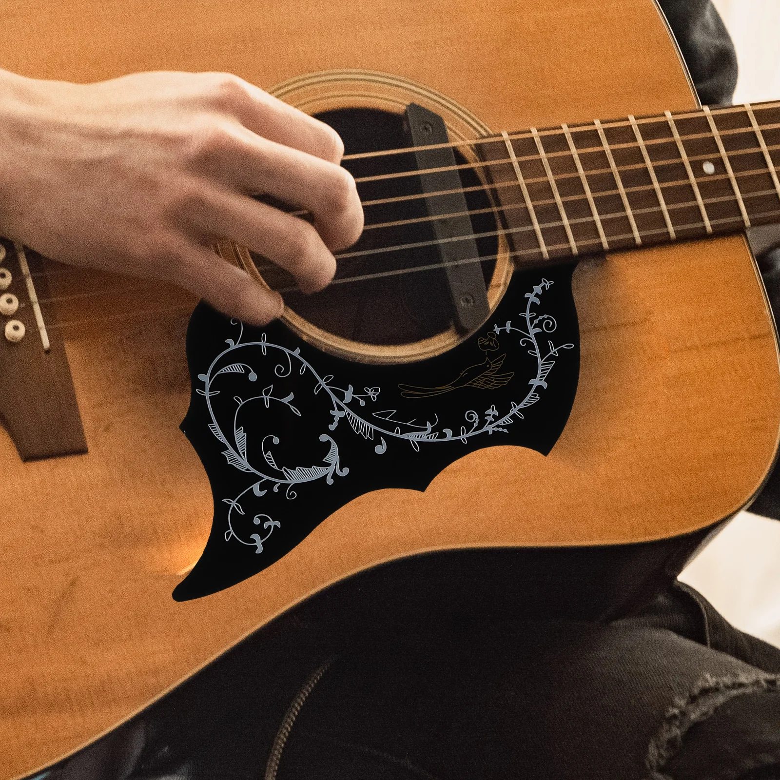 

5pcs Black Bird Flower Guitar Pickguards Acoustic Plate Set Durable Protectors Replacement Accessories