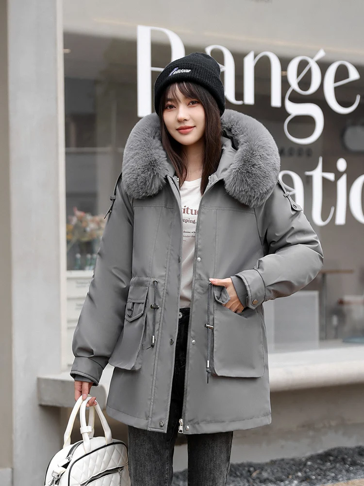 Vielleicht -30 Degrees Removable Liner Cotton Padded Winter Jacket Women Clothes Loose Warm Big Fur Hooded Parkas Coat Outwear