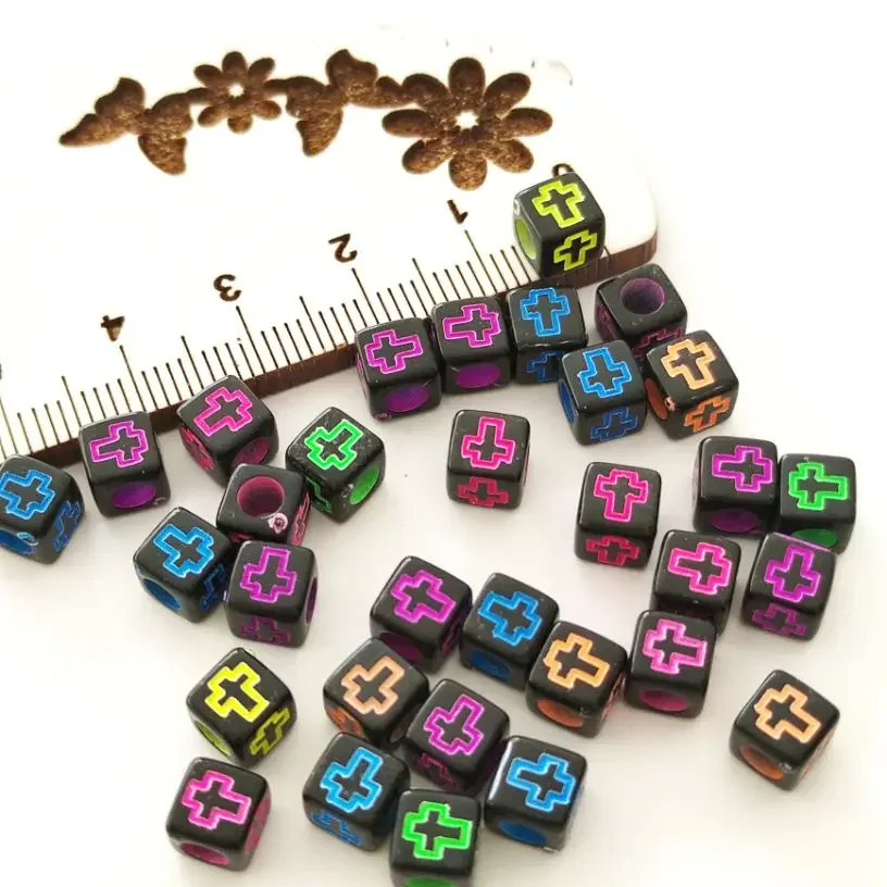 100-500PCS Acrylic Multicolor Cross Bead Round Loose Spacer Bead With Holes For Jewelry Making DIY Bracelet Necklace Accessories