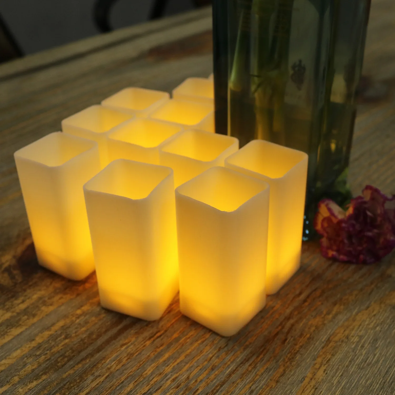 

12Pcs Flameless Square LED Candles, Electric Flickering Tea Lights Votive Candles for Halloween Christmas Wedding Decoration