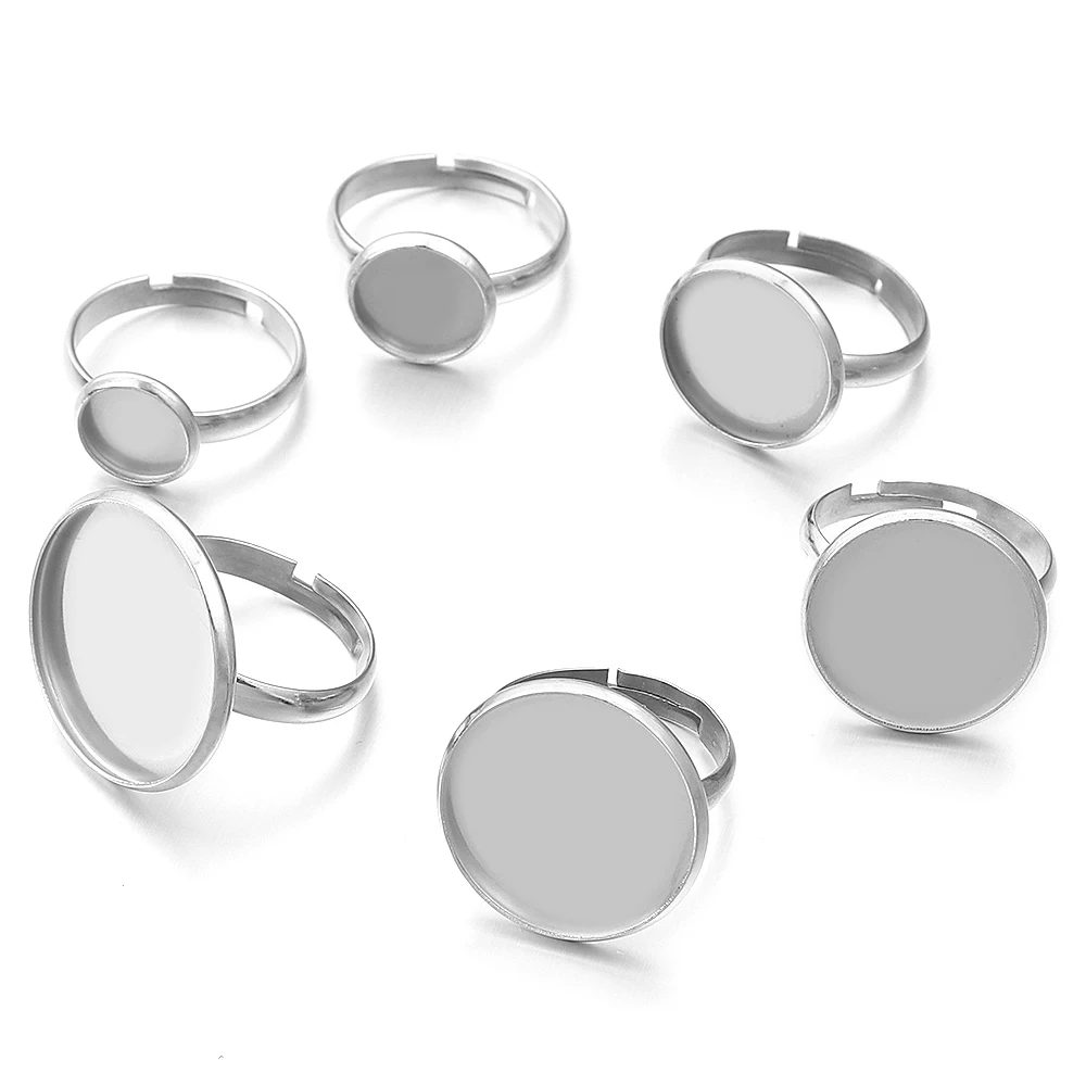 10pcs Adjustable Stainless Steel Ring Holder Fit 8 10 14 16 18 20mm Glass Cabochon Setting Base DIY Ring Jewelry Making Supplies