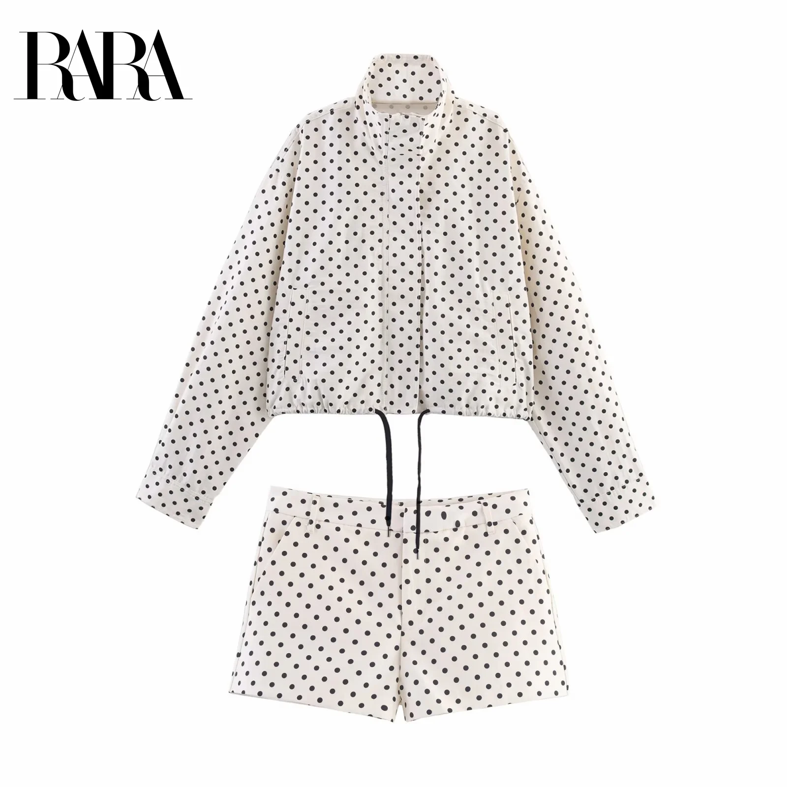 

RARA2025 осенняя новая женская повседневная простая куртка с длинными рукавами и шнурком в горошек + модные шорты