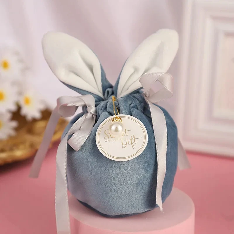 Creative Girl Heart Rabbit Ears Wedding Candy Brocade Packaging Bag Ins Style Candy Bag Personality Pure Color Wedding Candy Bag