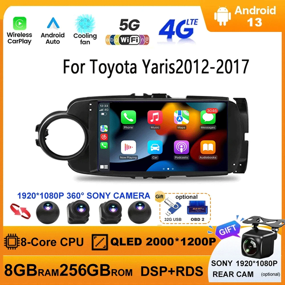 

Car Radio For Toyota Yaris LHD RHD 2012-2017 Multimedia Stereo Video Player Android 13 BT DSP Auto Carplay GPS Navigation