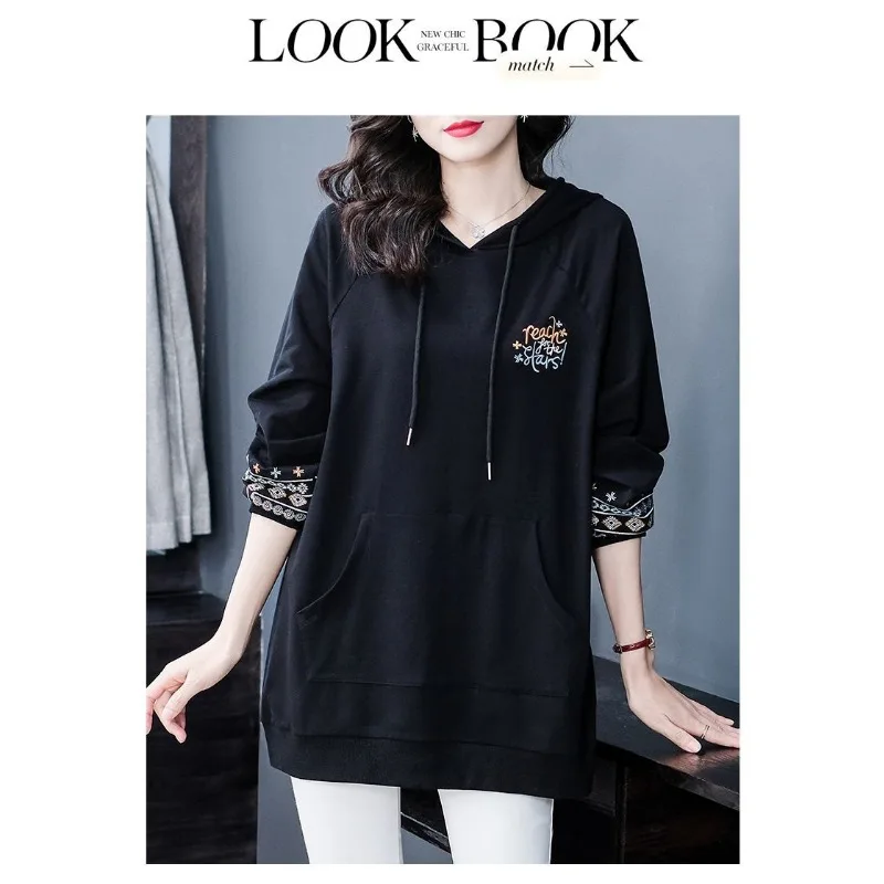 

Fashion New Embroidered Hooded Sweatshirt for Women Autumn Loose Casual Long Sleeve Pocket Outer Wear Versatile Top