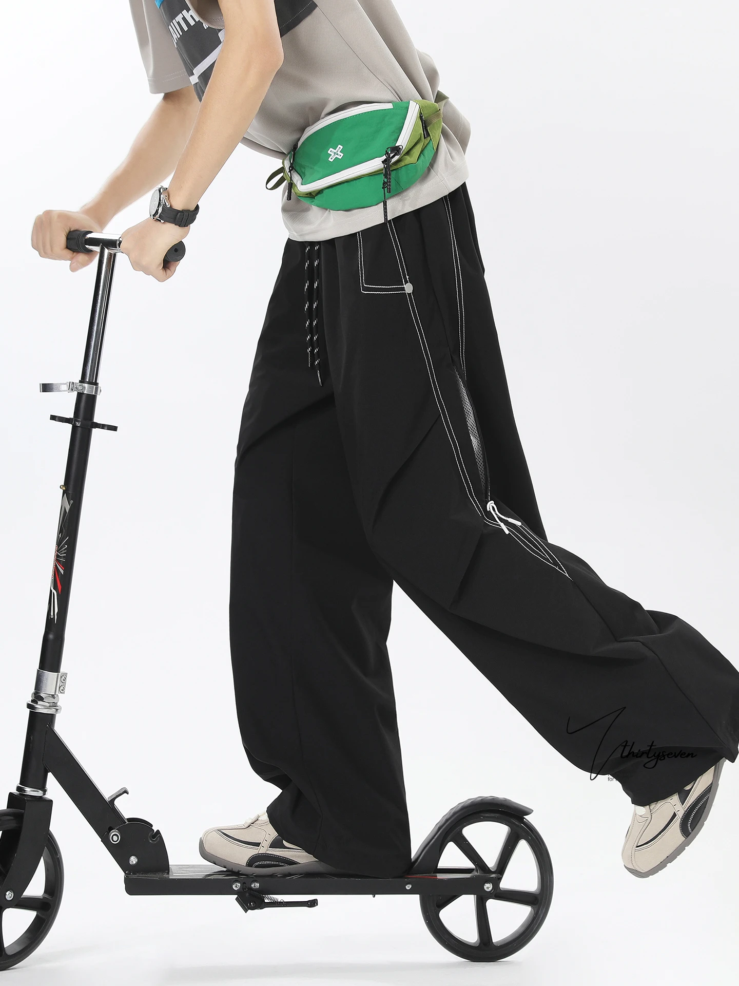 

Retro Pleated Knife Casual Loose Men's Pants American Sle Me Breathable Qui Dry Sport Paratrooper Loose Fit Long T...