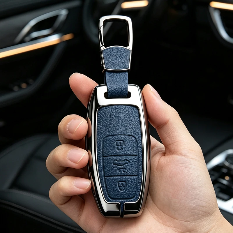 Metal Leather Car Remote Key Case Cover  For Audi Q8 A6 A3 A8 C8 S6 RS6 A7 S7 RSQ8 8Y D5 4N RS Etron GT Q4 Q7 Protector Shell