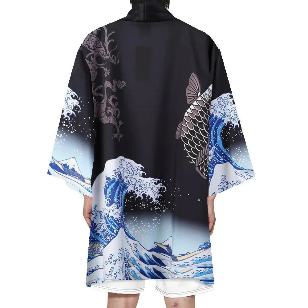 

Summer Long Kimonos Men's Kimono Cardigan Japanese Fashion Anime Cosplay Cloak Haori Samurai Kimono Elegant Jacket Bathrobe