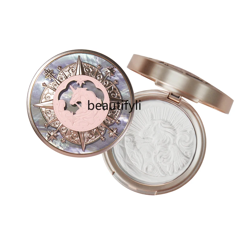 Flower Know Unicorn Embossed Makeup Pressed Powder Invisible Pore FinePowder Moisturizing Waterproof Oil Control Pressed Powder