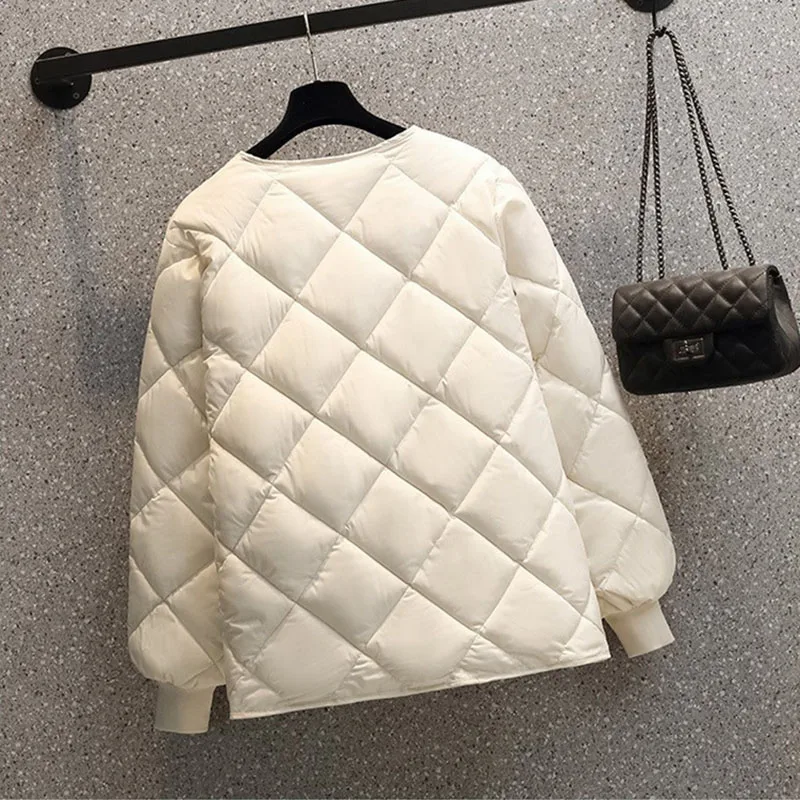 2023 Short Cotton-padded Jacket Female Down Cotton Coat Autumn Winter Women Light Thin Quilted Lattice Parkas Casual Tops Coats