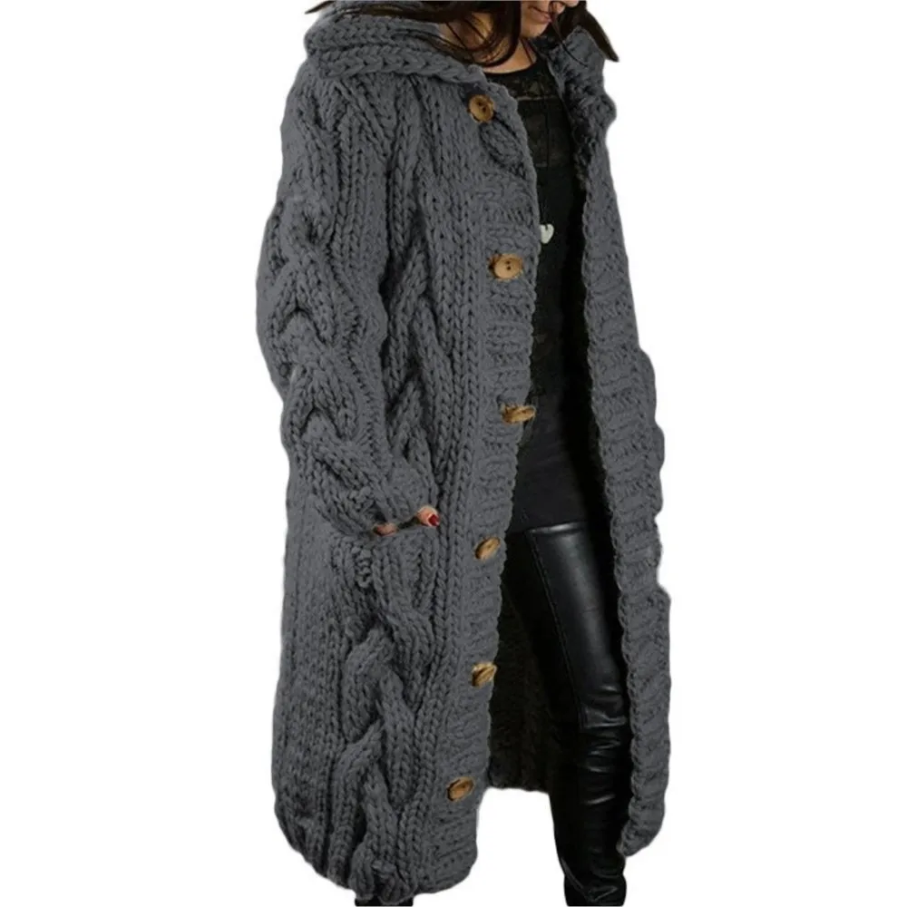 Cardigan Large Size Sweater Jacket Fashion Solid Color Sweater Autumn Winter Women's Pocket Sweater Abrigos Invierno Mujer