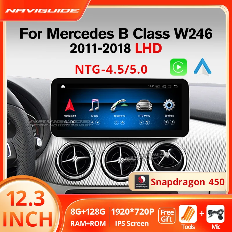 

NAVIGUIDE 12.3'' Android 12 Car Radio Multimedia For Mercedes B Class W246 2012-2018 Auto Carplay Player GPS Navi Stereo DSP BT