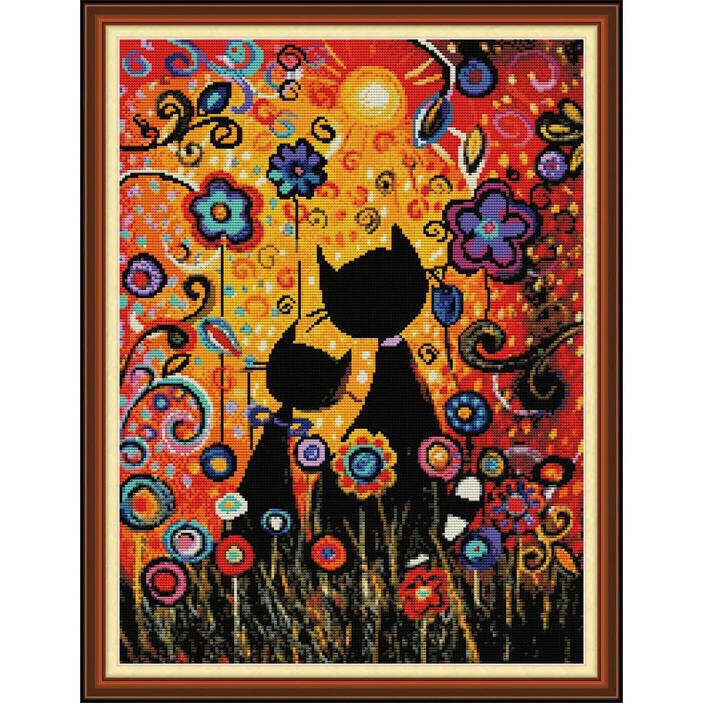 

Joy Sunday Pre-printed Cross Stitch Kit DIY Easy Pattern Aida 14/11CT Stamped Fabric Embroidery Set-Gouache Cat