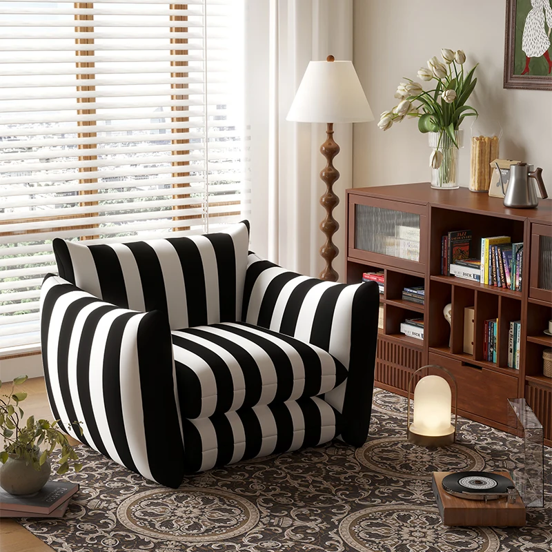 Study Bedroom Small Apartment Sofa American Red and White Striped Designer Single Sofa Chair B&B Leisure Armchair