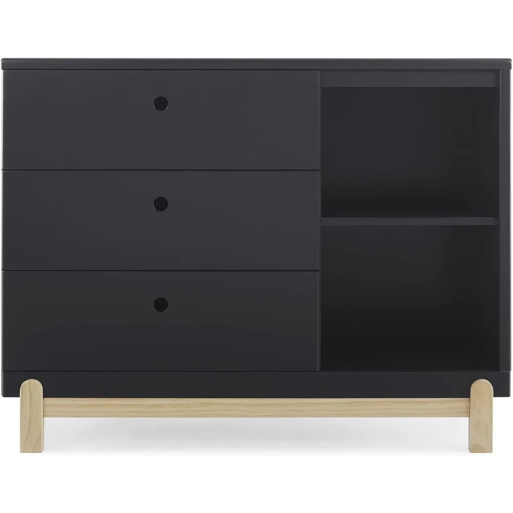 Poppy 3 Drawer Dresser with Cubbies, Midnight Grey/Natural