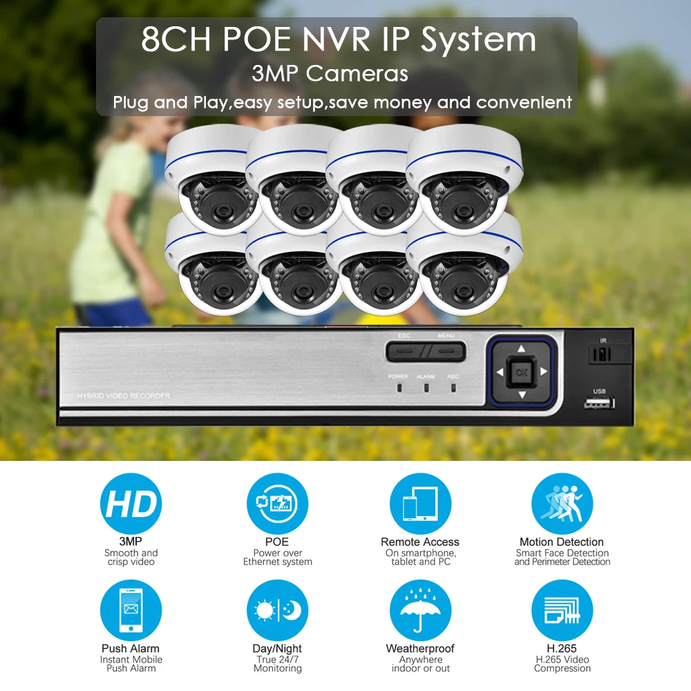 Gadinan 8CH 4MP POE Kit Waterproof CCTV Security Surveillance System NVR Kit Motion Detection Infrared Night Vision IP Camera