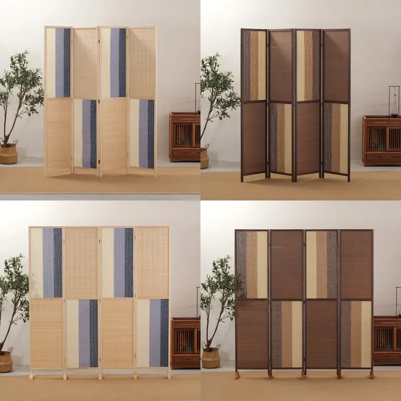 Modern Rattan Folding Screen Room Divider Paper Weave Partition for Office Home Hotel Entrance Movable Privacy Panel Decor