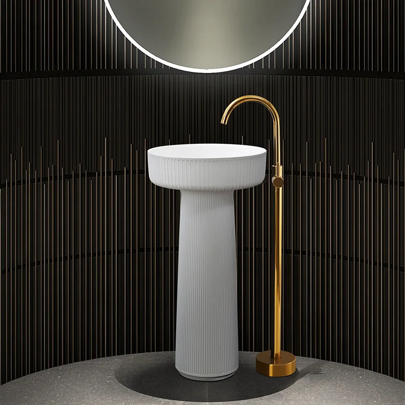 Striped column basin, wash basin ceramic washbasin, round artificial stone art basin, mushroom washbasin