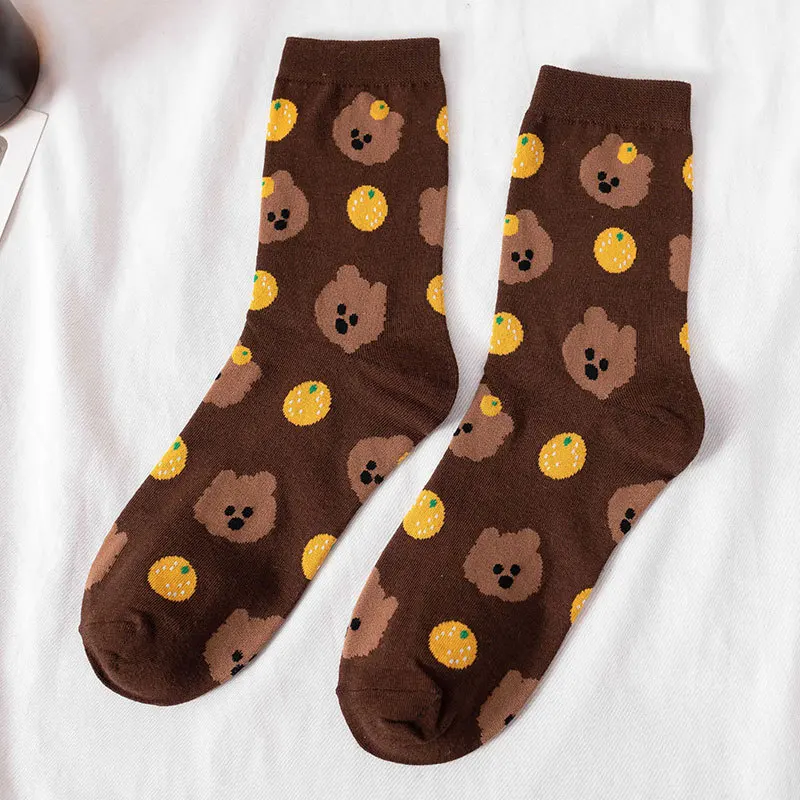 Kawaii Cartoon Bear Dog Animals calzini donna cotone stile coreano giapponese primavera autunno calzini divertenti donna 12801